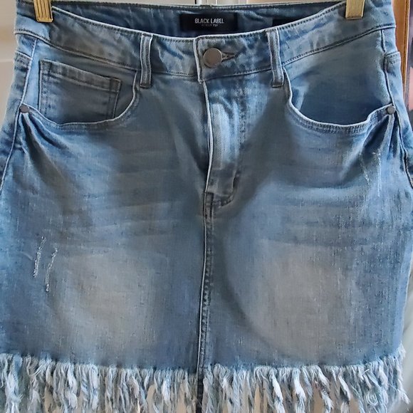 Denim short skirt with denim fringe - Picture 1 of 4